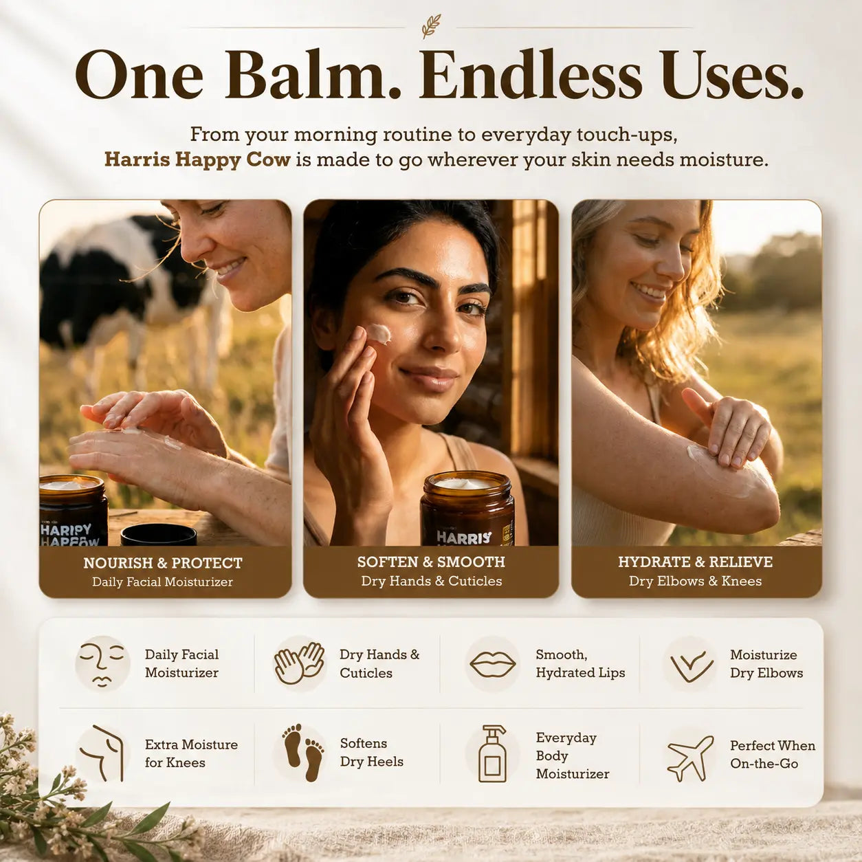 Harris Happy Cow Manuka Honey Grass-Fed Beef Tallow Moisturizer | Deep Hydration for Dry Skin | Made with Manuka Honey Extract | Handcrafted in Idaho | 2Oz