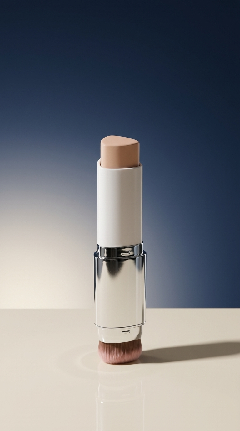 Color Changing Foundation Stick vertical hero shot on cream and deep navy background