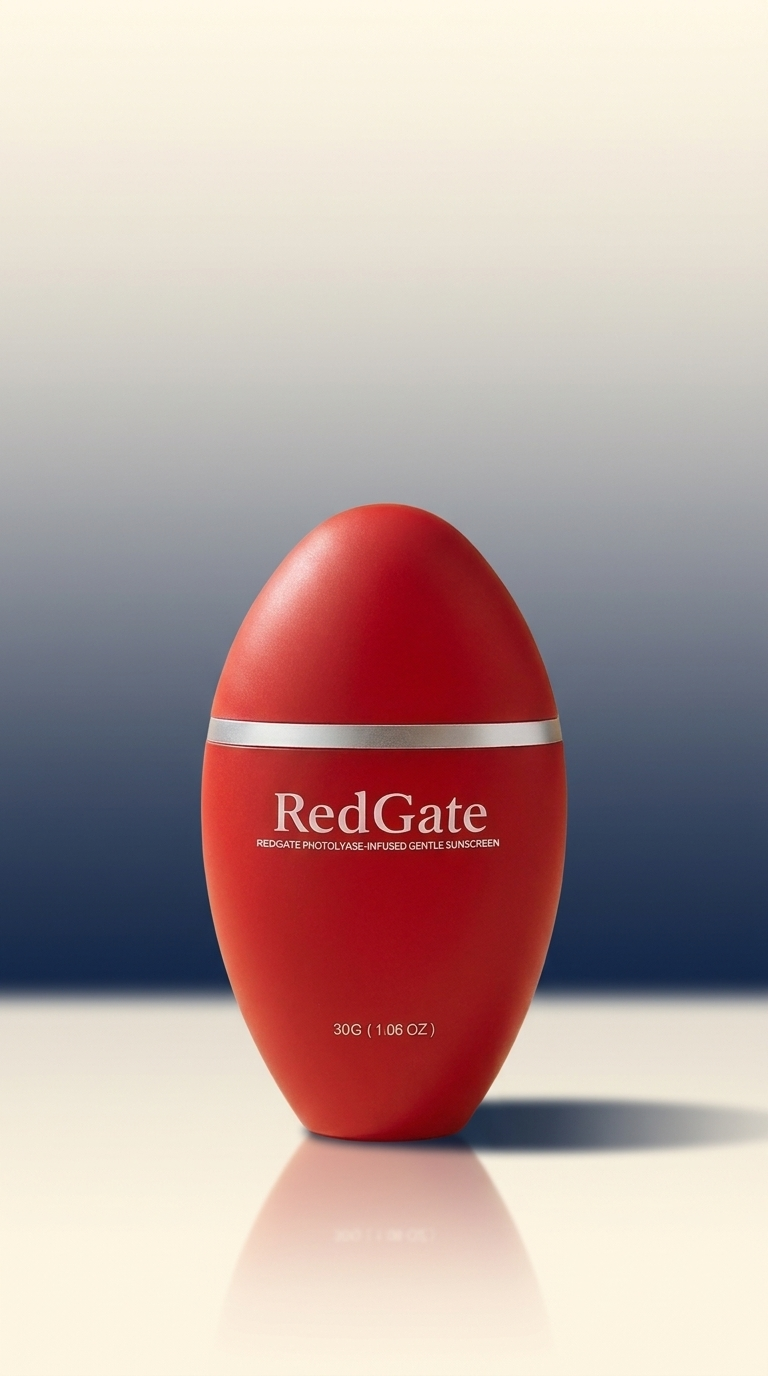 Redgate Sunscreen Cream vertical hero shot on cream and deep navy background