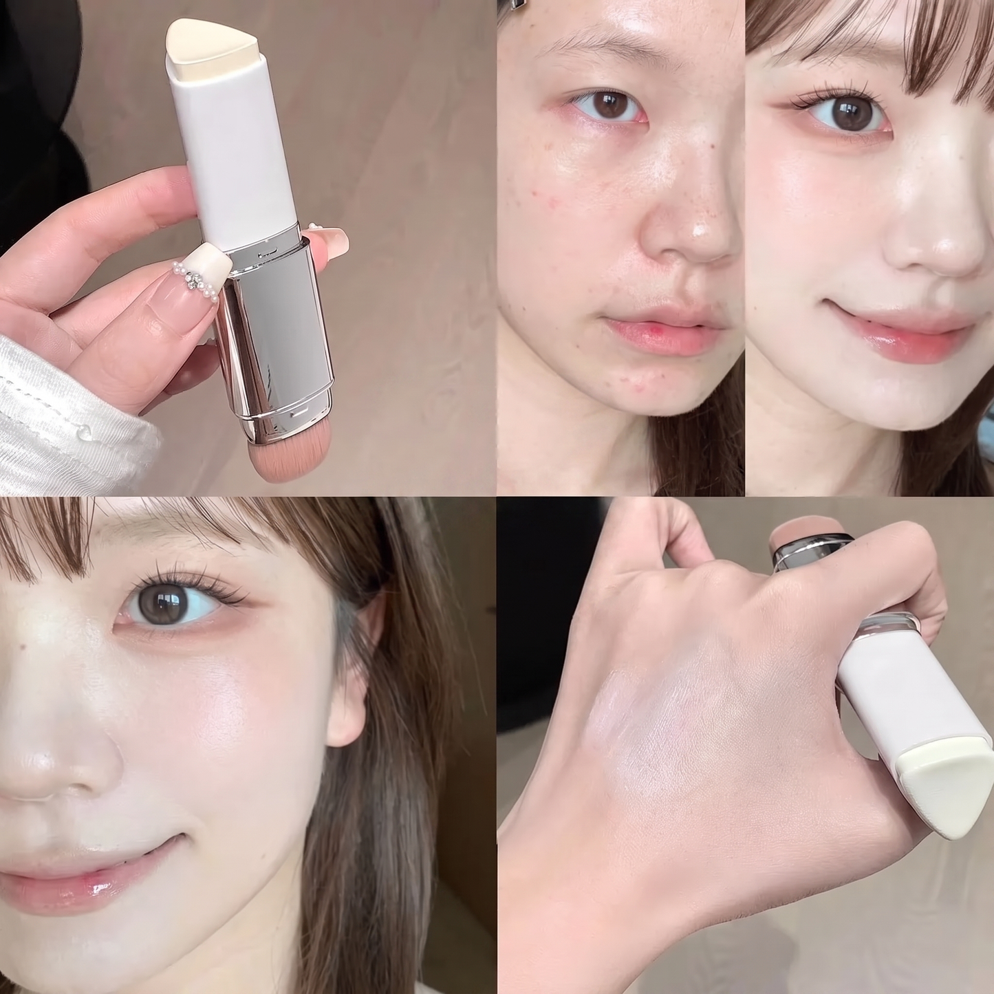 Color Changing Foundation Stick - before and after application, hand swatch